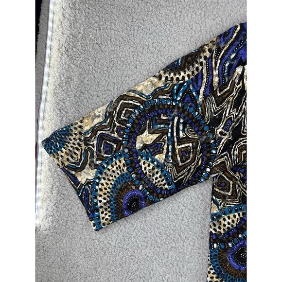 Chico's 3/4 Sleeve Open Front Cardigan Women’s Size 2/ US L Sheer Geometric - Picture 7 of 15